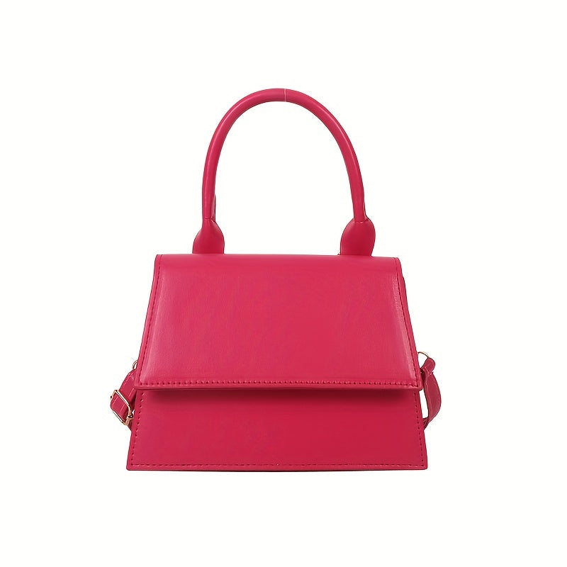 Minimalist Textured Top Handle Bag, All-Match Flap Small Shoulder Bag, Women Girls PU Leather Handbag Purse