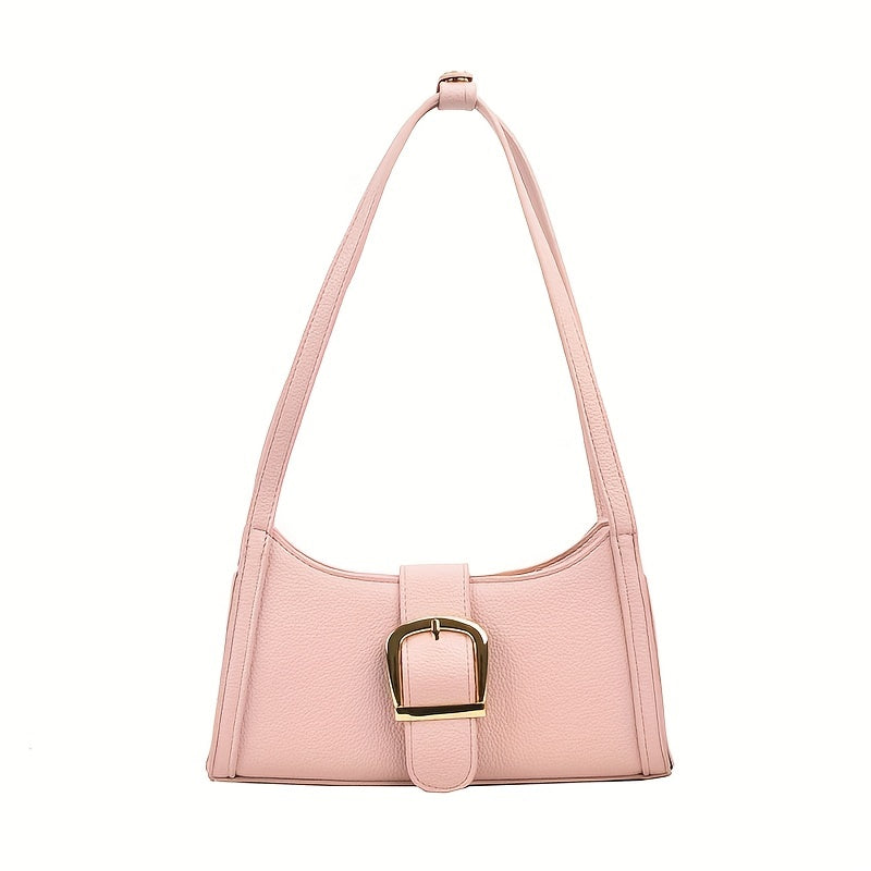 Stylish Lychee Pattern Shoulder Bag, Solid Color Underarm Bag, Perfect Armpit Bag For Women Daily Use