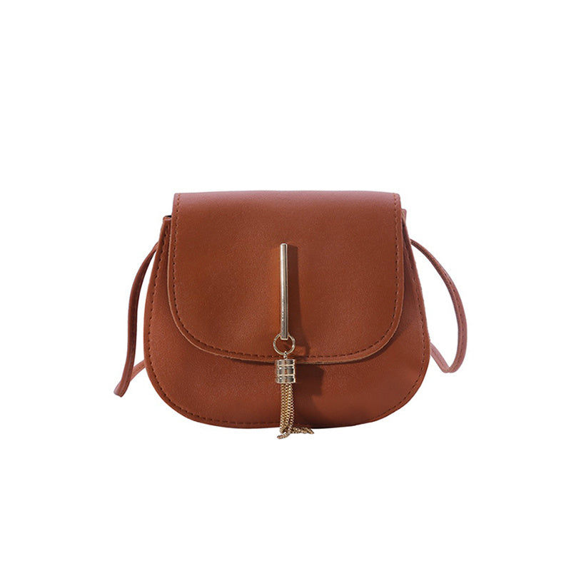 Mini Tassel Decor Flap Saddle Bag, Fashion Crossbody Bag, PU Leather Shoulder Purse For Women