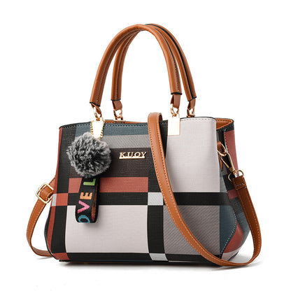 realaiot  Plaid Pattern Satchel Bag, Stylish Colorblock Double Handle Purse, Women's Fashion Crossbody Bag