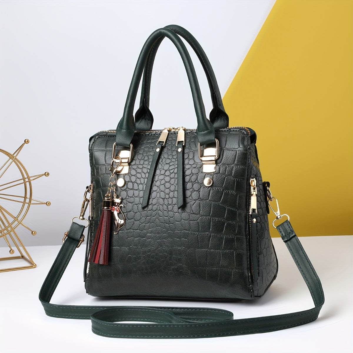 realaiot  Crocodile Pattern Crossbody Bag, Fashion Shoulder Bag, Women's Trendy Handbag & Purse