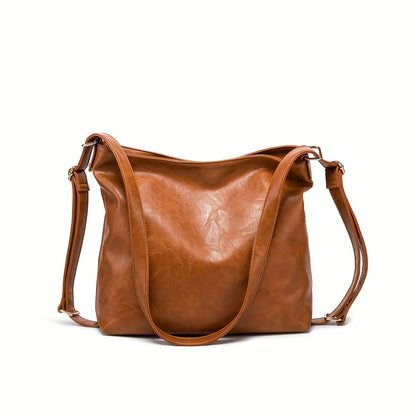 Vintage Large Capacity Hobo Bag, Casual PU Leather Crossbody Bag, Women's Everyday Shoulder Bag