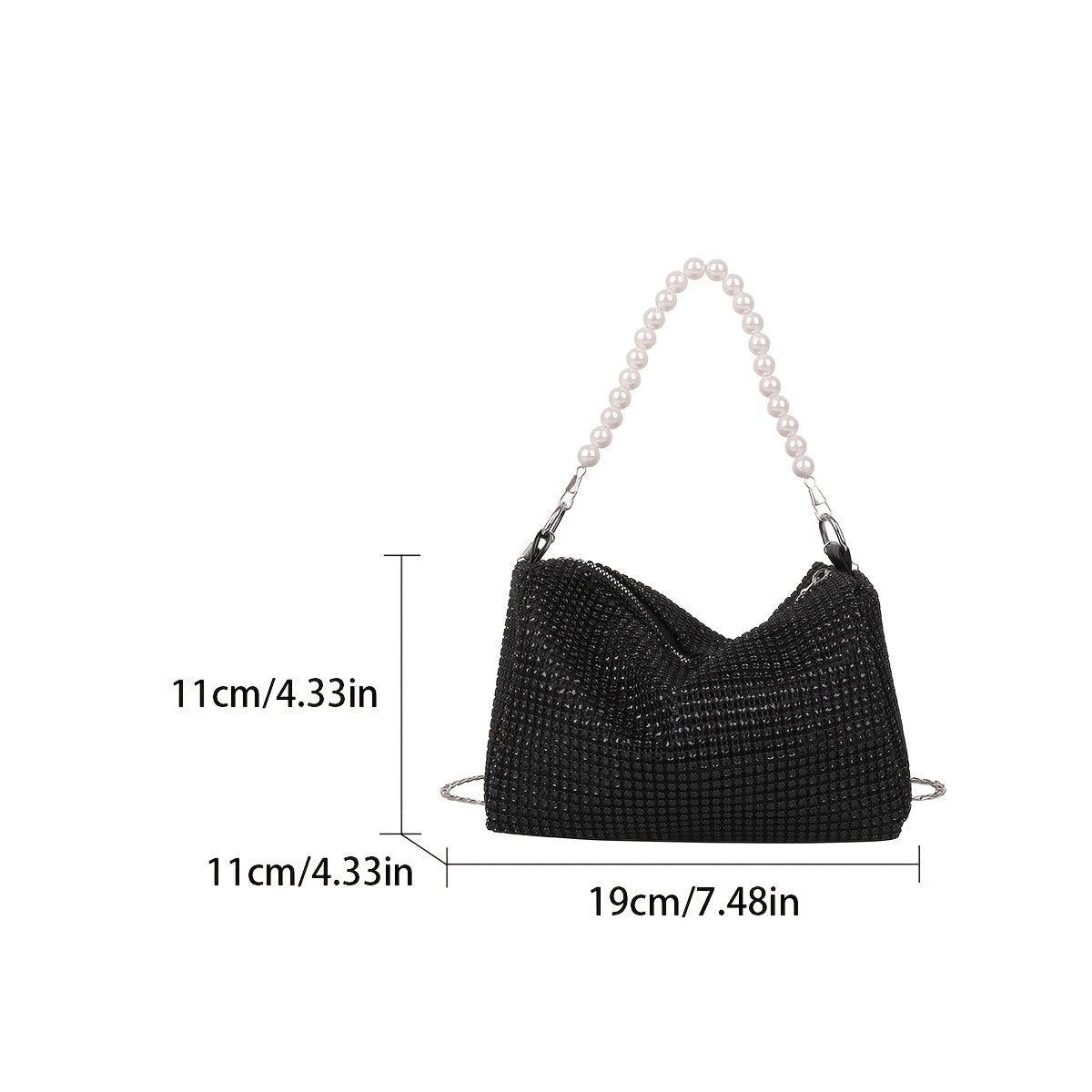 realaiot  Bling-Bling Rhinestone Shoulder Bag, Trendy Chain Clutch Purse, Shiny Chain Crossbody Bag For Evening Party Prom Wedding