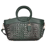 Women's Vintage Shoulder Bag, Crocodile Pattern Satchel Bag With Round Strap, Versatile Handbag