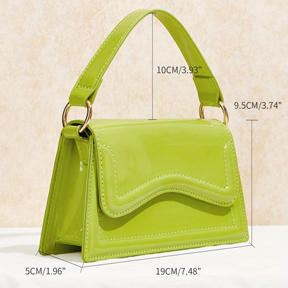 Solid Color Handbag, Trendy PU Leather Crossbody Bag, Women's Top Handle Flap Purse