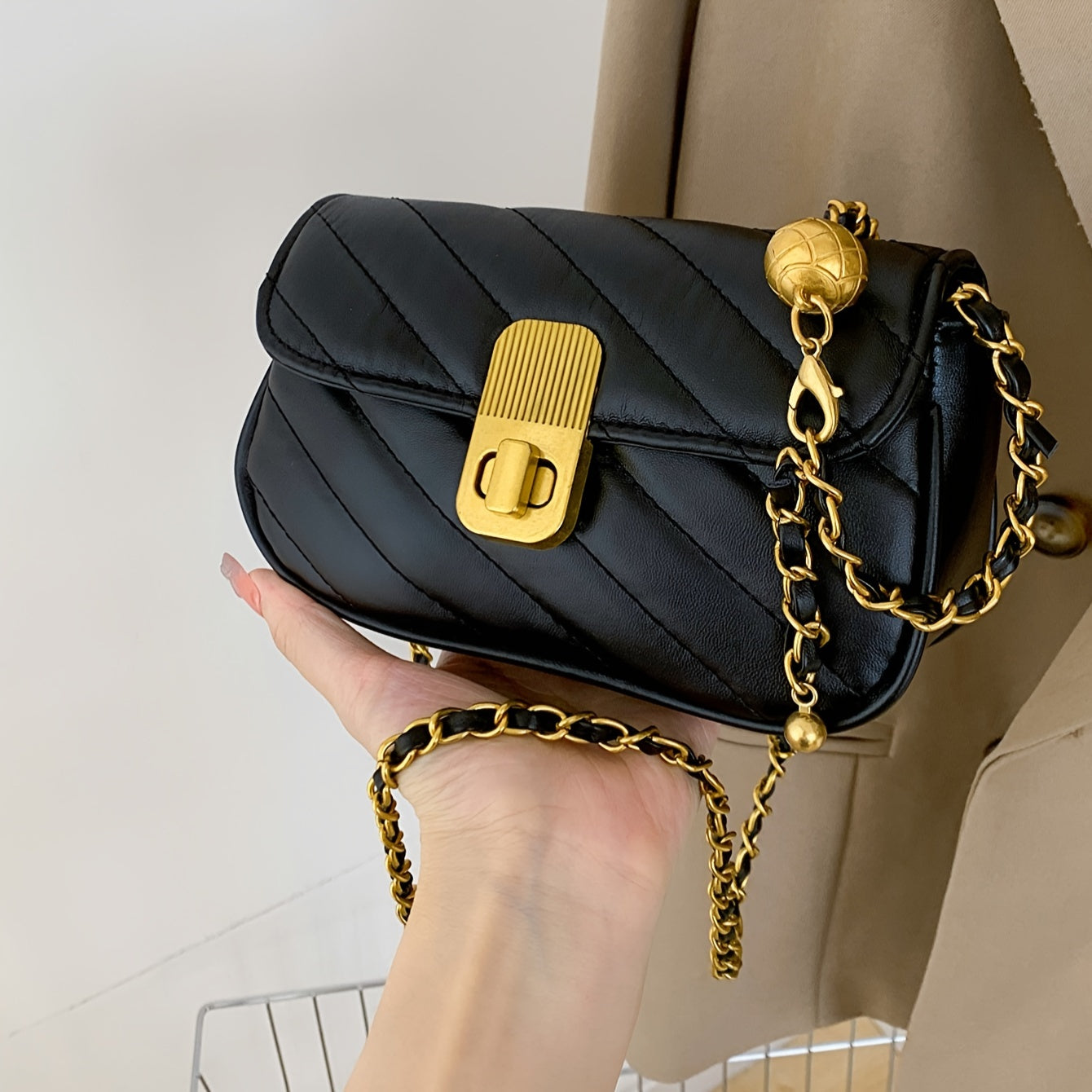 realaiot  Retro Mini Crossbody Bag, Luxury Quilted Shoulder Bag, Women's Fashion Handbag With Chain Strap