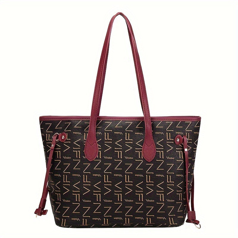 Retro Letter Print Tote Bag, Fashion Shoulder Bag, Classic Commuter Handbag For Women