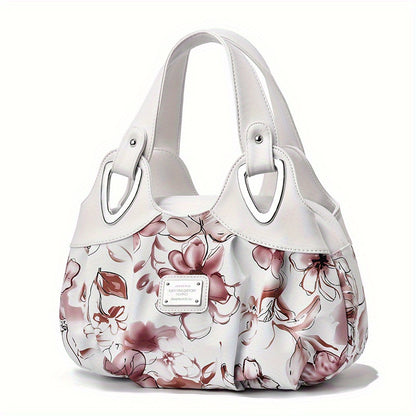 Floral Print Top Handle Tote Bag, Fashion PU Satchel Bag, Women's Trendy Casual Handbag & Purse