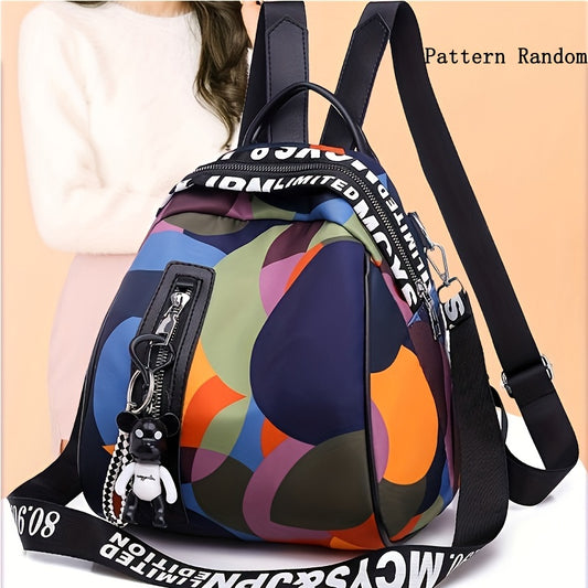 realaiot  Colorblock Painting Backpack Purse, Casual Nylon Travel School Bag, Two-way Shoulder Bag For Women