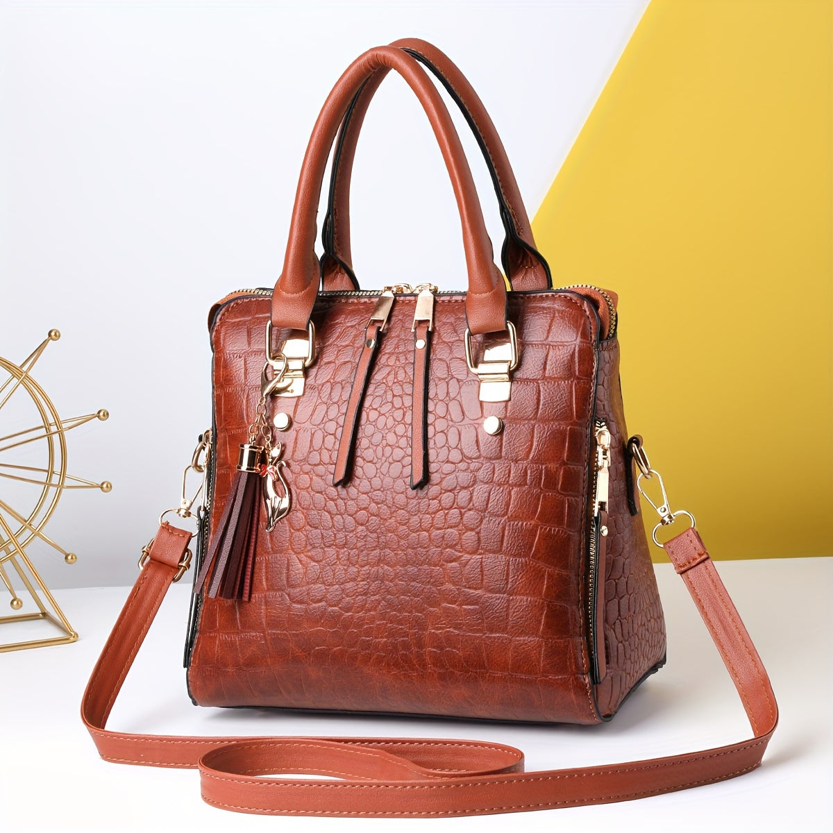 realaiot  Crocodile Pattern Crossbody Bag, Fashion Shoulder Bag, Women's Trendy Handbag & Purse