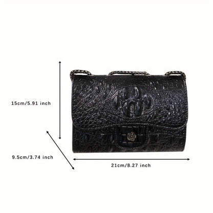 realaiot  Mini Crocodile Pattern Crossbody Bag, Luxury Flap Shoulder Bag, Women's Fashion Handbag & Purse