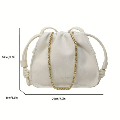 Stylish Drawstring Bucket Bag, Trendy Chain Shoulder Bag, Mini Crossbody Bag For Women