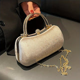 Elegant Mini Evening Satchel Bag, Top Metal Handle Banquet Bag, Classic Rhinestone Decor Clip Handbag