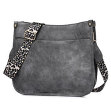 realaiot  Leopard Print Straps Crossbody Bag, Solid Color Saddle Bag, Shoulder Zipper Bag For Work