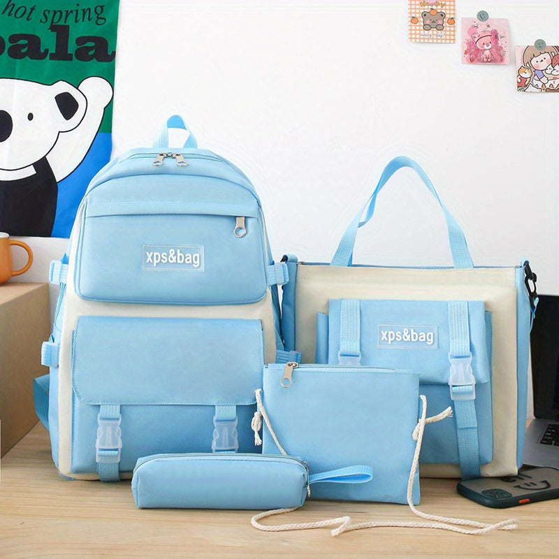 realaiot  4Pcs Student Backpack Set, Preppy Style School Bag With Tote Bag & Crossbody Bag & Pencil Case