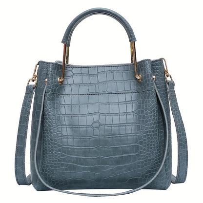 realaiot Trendy Crocodile Pattern Tote Bag, Solid Color All-match Shoulder Bag, Perfect Crossbody Bag For Daily Use