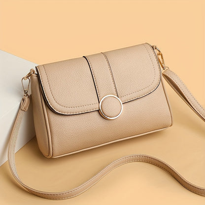 realaiot  Fashion Mini Crossbody Bag, Solid Color Shoulder Bag, Women's PU Leather Flap Purse