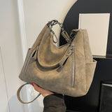 realaiot Large Capacity Retro Style Shoulder Bag, Solid Color Handbag For Women, Trendy Zipper Commuter Bag
