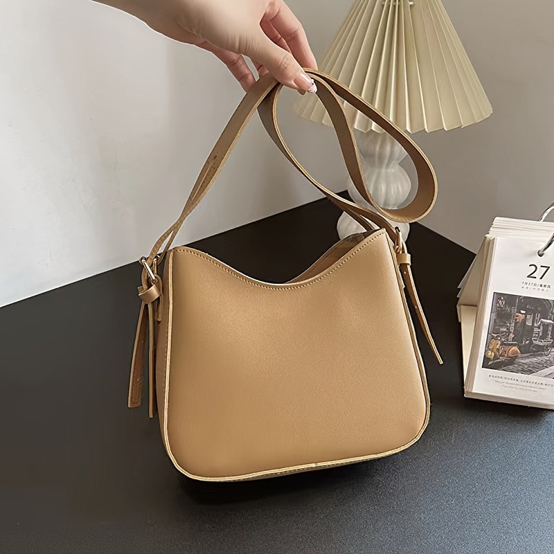 realaiot Trendy All-match Zipper Crossbody Bag, Simple Solid Color Bucket Bag, Perfect Casual Shoulder Bag For Daily Use