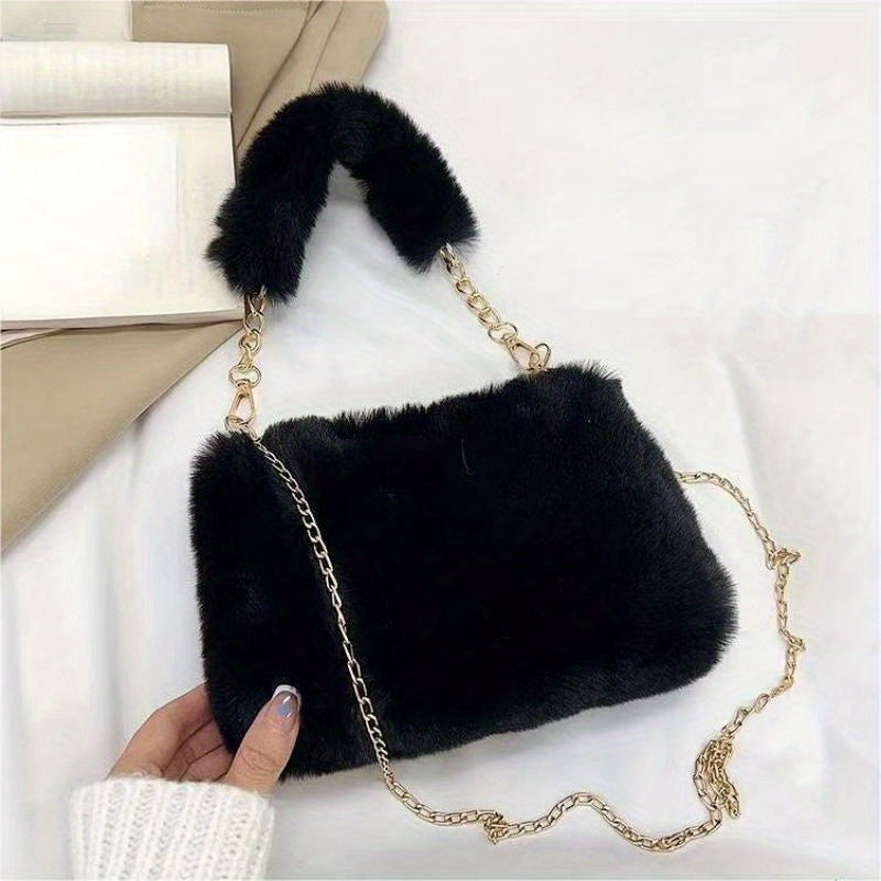 realaiot  Cute Plush Crossbody Tote Bag, Fluffy Soft Shoulder Bag, Women's Fashion Handbag & Phone Purse