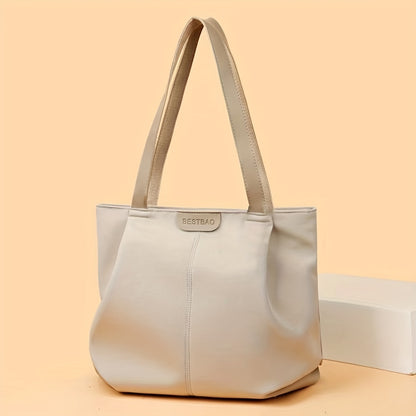 Large Capacity Tote Bag, Fashion Casual Solid Color Foldable Canvas Shoulder Bag, Women's Simple Versatile Handbag & Purse