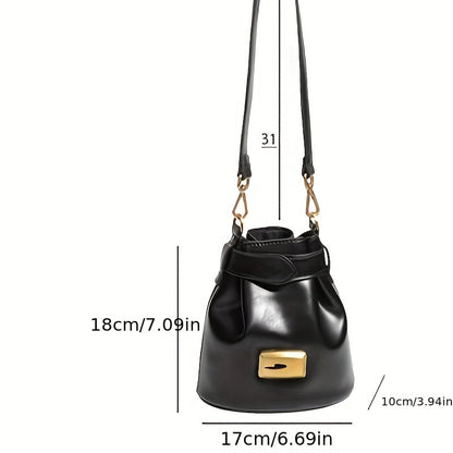 realaiot  Genuine Leather Bucket Bag, Luxury Mini Crossbody Bag, Niche Drawstring Handbag For Women