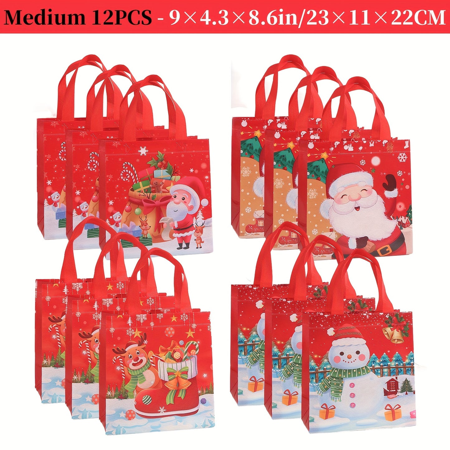 4/12pcs Large Reusable Christmas Gift Bags with Handles, Non-Woven Holiday Gift Bags, Christmas Treat Baskets & Party Supplies for New Year Gift Giving