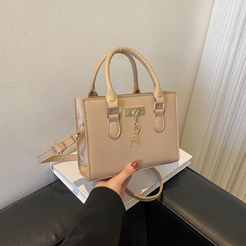 realaiot  Mini PU Leather Handbag, Trendy Solid Color Crossbody Bag, Women's Stylish Tote Bag & Square Purse