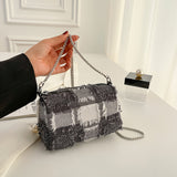 realaiot  Mini Plaid Pattern Crossbody Bag, Fashion Canvas Shoulder Bag, Women's Casual Handbag & Purse