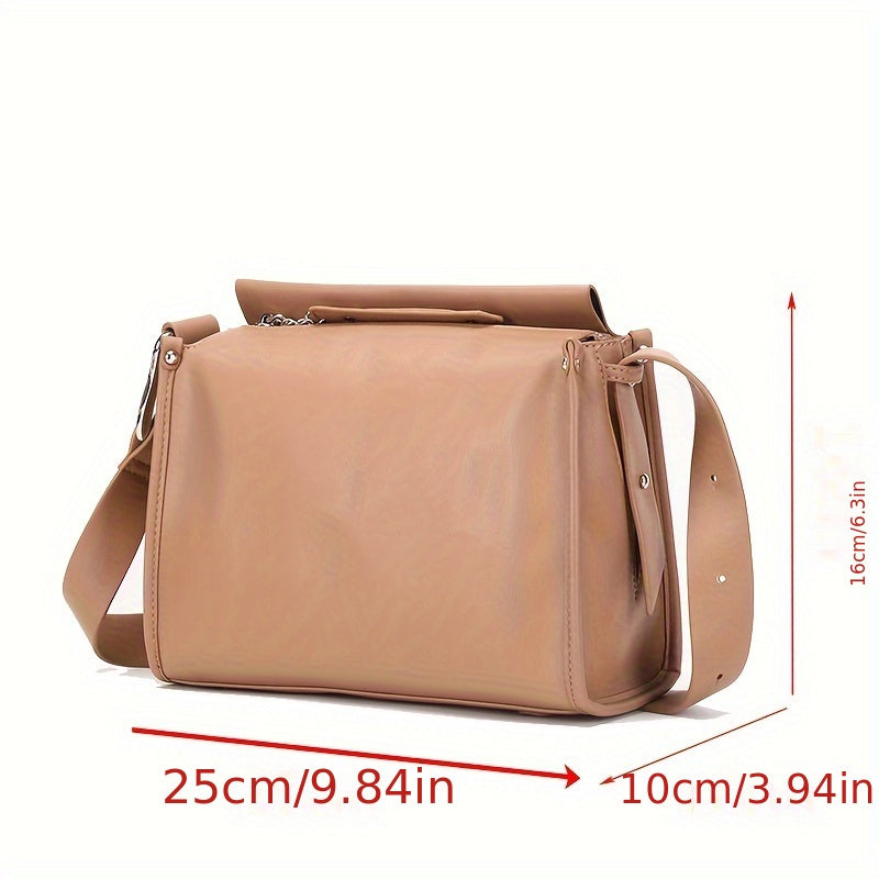 realaiot Minimalist Solid Color Shoulder Bag, Niche Design Fashion Tote Bag For Women Girls, PU Leather Commuter Bag