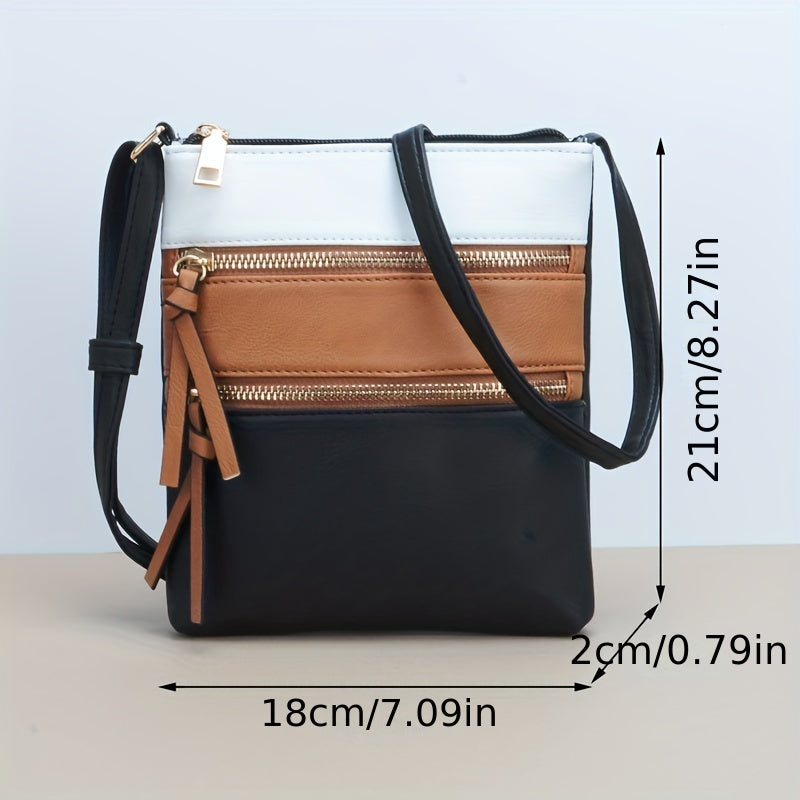 realaiot  Contrast Color Square Crossbody Bag, PU Leather Textured Bag Purse, Classic Versatile Fashion Shoulder Bag