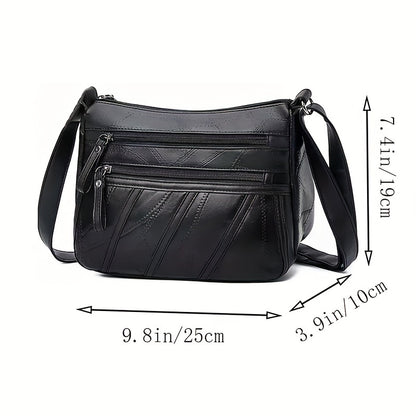 realaiot  1pc Men's New Multi-layer Soft PU Leather Shoulder Crossbody Bag [ Zipper Direction Random ]