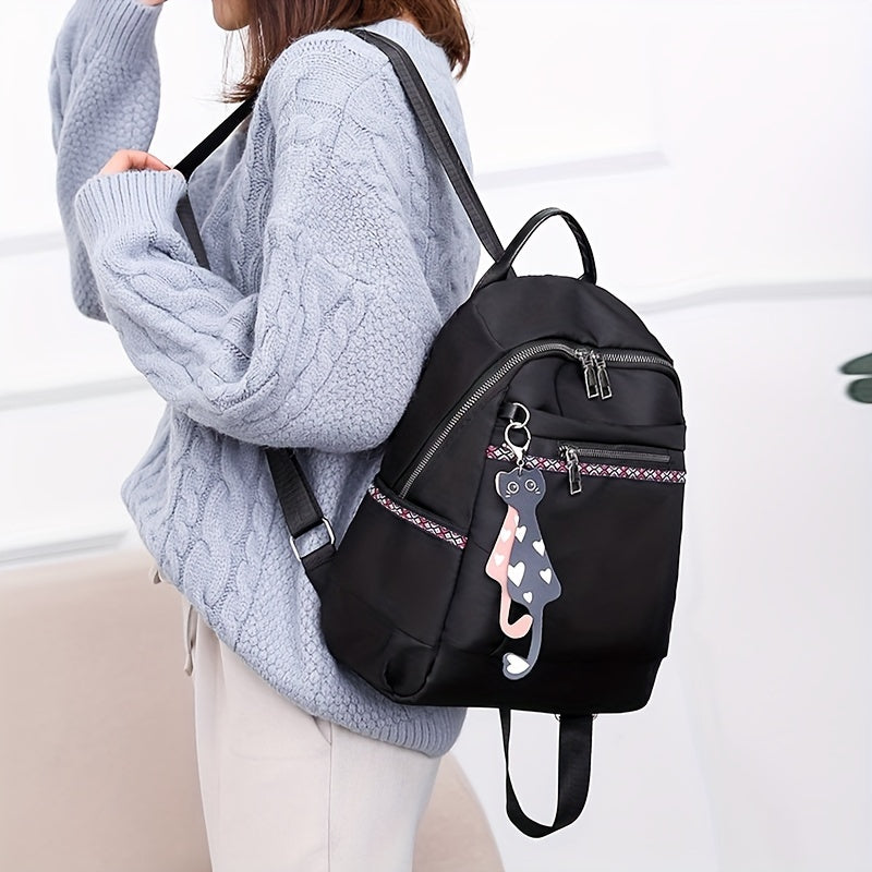 Fashion Oxford Cloth Backpack, Women's Geometric Belt Daypack, Casual Travel Schoolbag