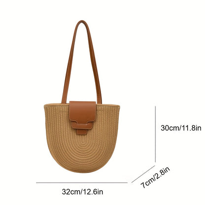 realaiot  Straw Woven Large Capacity Tote Bag, Lightweight Fashion Shoulder Bag, Exquisite Summer Beach Handbag