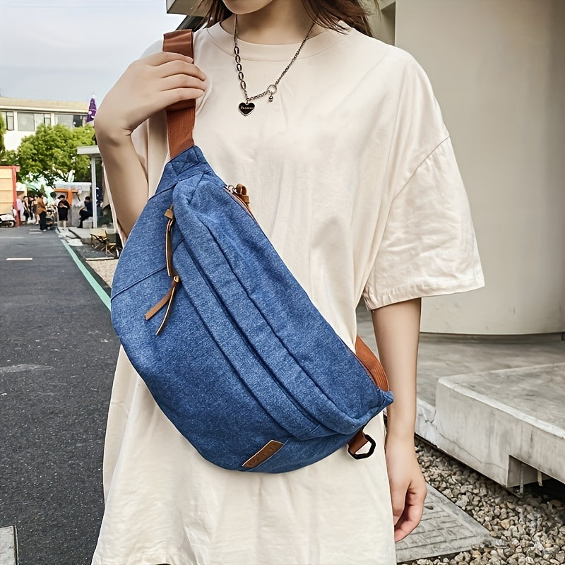 Large Capacity Trendy Outdoor Casual Chest Bag, Denim Lightweight Adjustable Strap Crossbody Bag, Portable Versatile Waist Bag