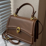 realaiot  Trendy Minimalist Brown Mini Shoulder Bag, All-Match Flap Crossbody Bag & Wallet For Women