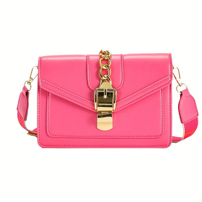 Solid Color Crossbody Bag, Fashion Buckle Decor Handbags, Women's Small Flap Square Purse