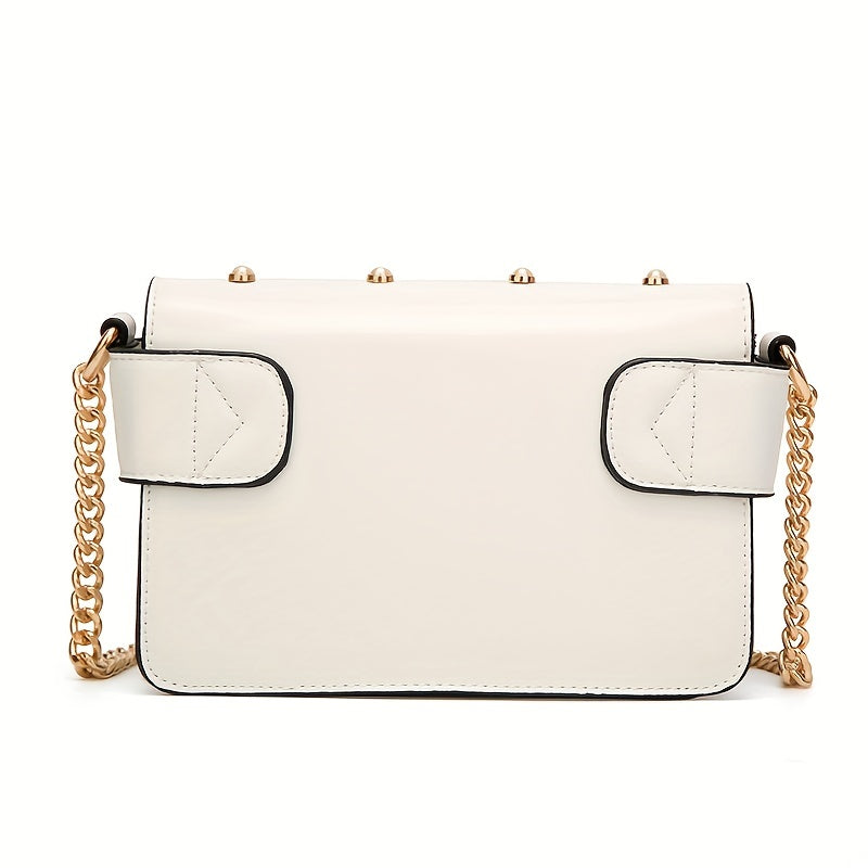 Trendy Bee Crossbody Bag, Faux Pearl Decor Square Purse, Women's Chain Shoulder Bag