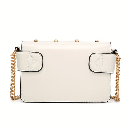 Trendy Bee Crossbody Bag, Faux Pearl Decor Square Purse, Women's Chain Shoulder Bag