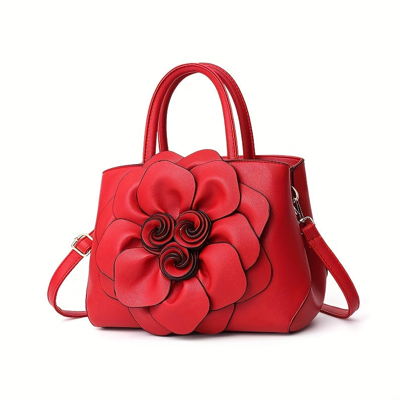 Elegant Flower Decor Tote Bag, Fashion Top Handle Satchel, Women's Casual Handbag, Shoulder Bag & Purse