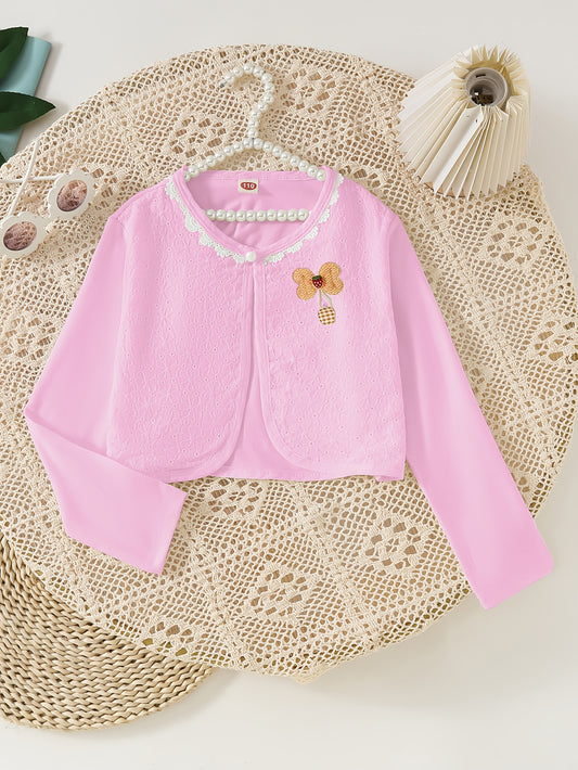 Girls Bowknot Crop Long Sleeve Shawl Cardigan, Versatile & Exquisite Dress Cover Up, Cardigan Coat For Spring Summer Autumn Party