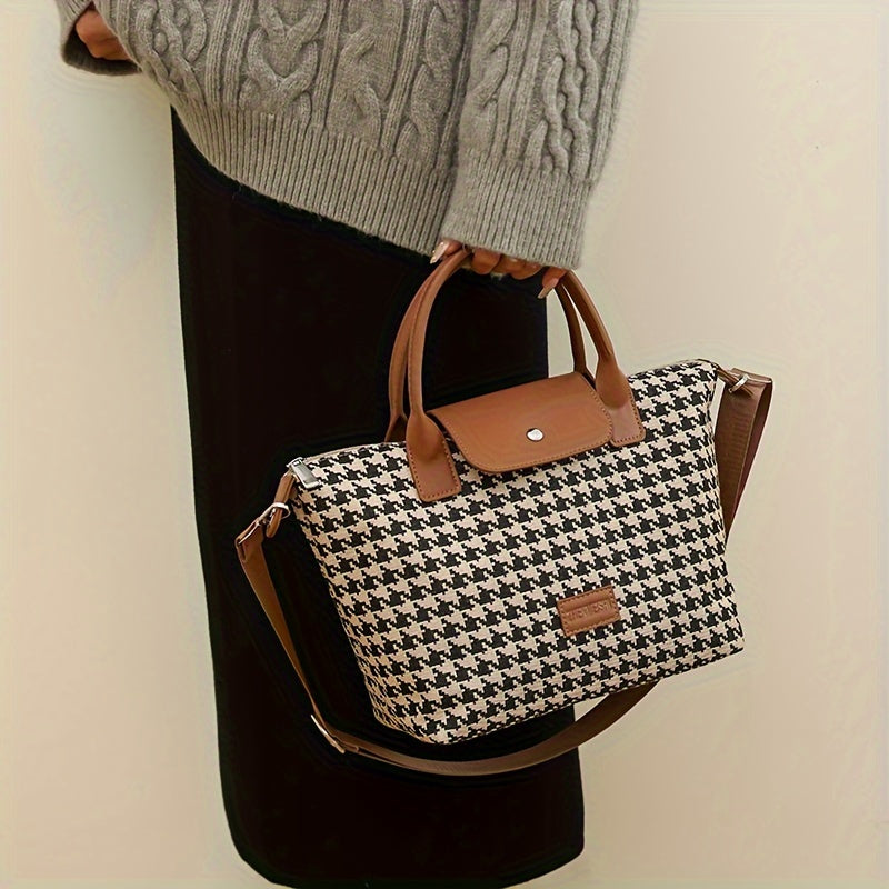 realaiot  Houndstooth Pattern Handbag, Fashion Crossbody Bag, Classic Dumpling Bag For Women