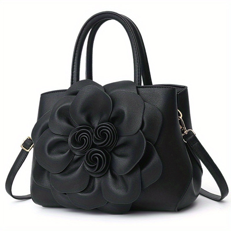 Elegant Flower Decor Tote Bag, Fashion Top Handle Satchel, Women's Casual Handbag, Shoulder Bag & Purse