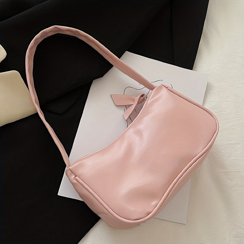 realaiot  Stylish PU Leather Shoulder Bag, Simple Solid Color Underarm Bag, Perfect Armpit Bag For Daily Use