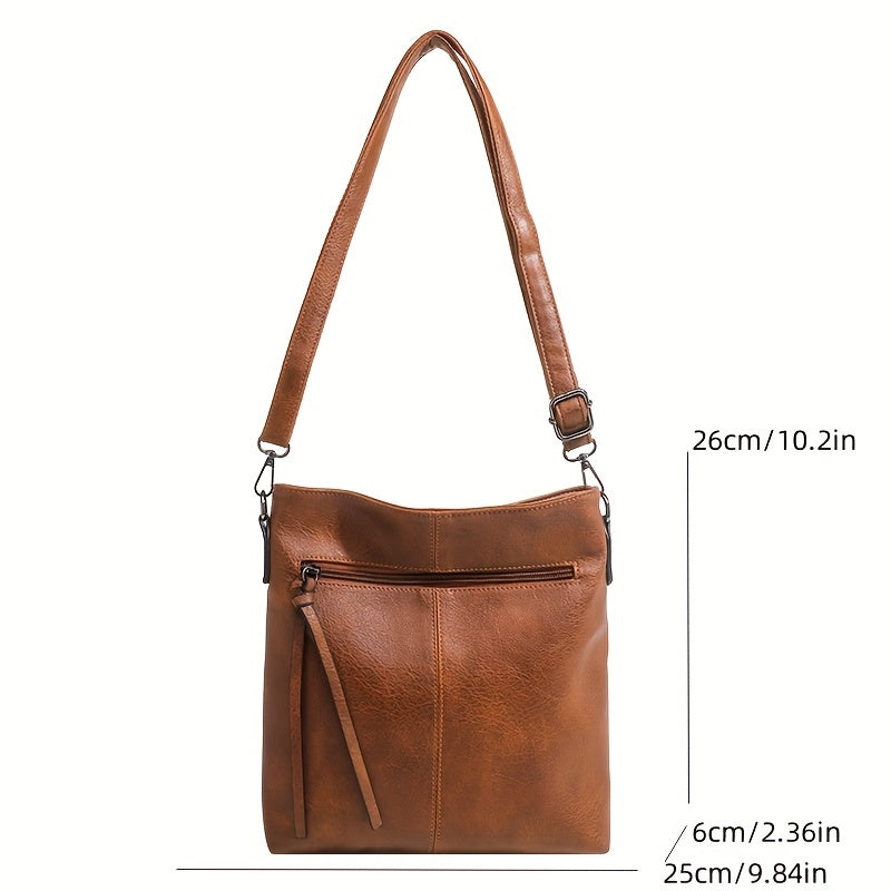 realaiot  Retro Simple Crossbody Bag, Casual Vertical Shoulder Bag, Faux Leather Messenger Bag