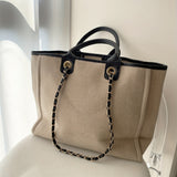 realaiot  Trendy Large Capacity Woven Tote Bag, Large Capacity Shoulder Bag With Chain, Perfect Underarm Bag For Vacation