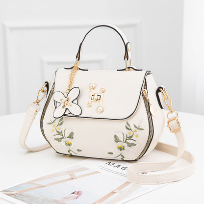 Floral Pattern Zipper Handbag, Trendy Flap Shoulder Bag, Stylish Small Faux Leather Purse