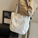 realaiot  Trendy Solid Multi-pocket Tote Bag, Lightweight Zipper Commuter Bag, All-match Travel Work Leisure Shoulder Bag