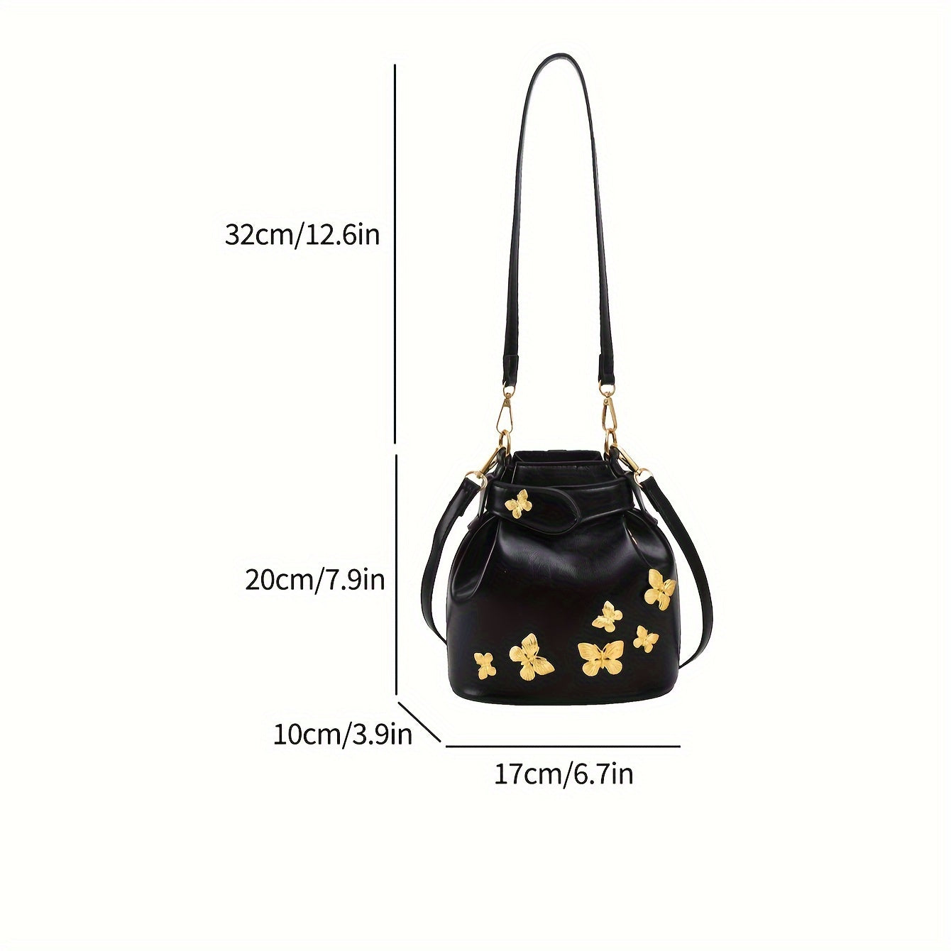 realaiot  Butterfly Decor Bucket Bag, Trendy Mini Crossbody Bag, Women's Luxury Drawstring Handbag