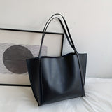 Minimalist Vintage Tote Bag, Large Capacity Solid Color Shoulder Bag With Insert Pouch